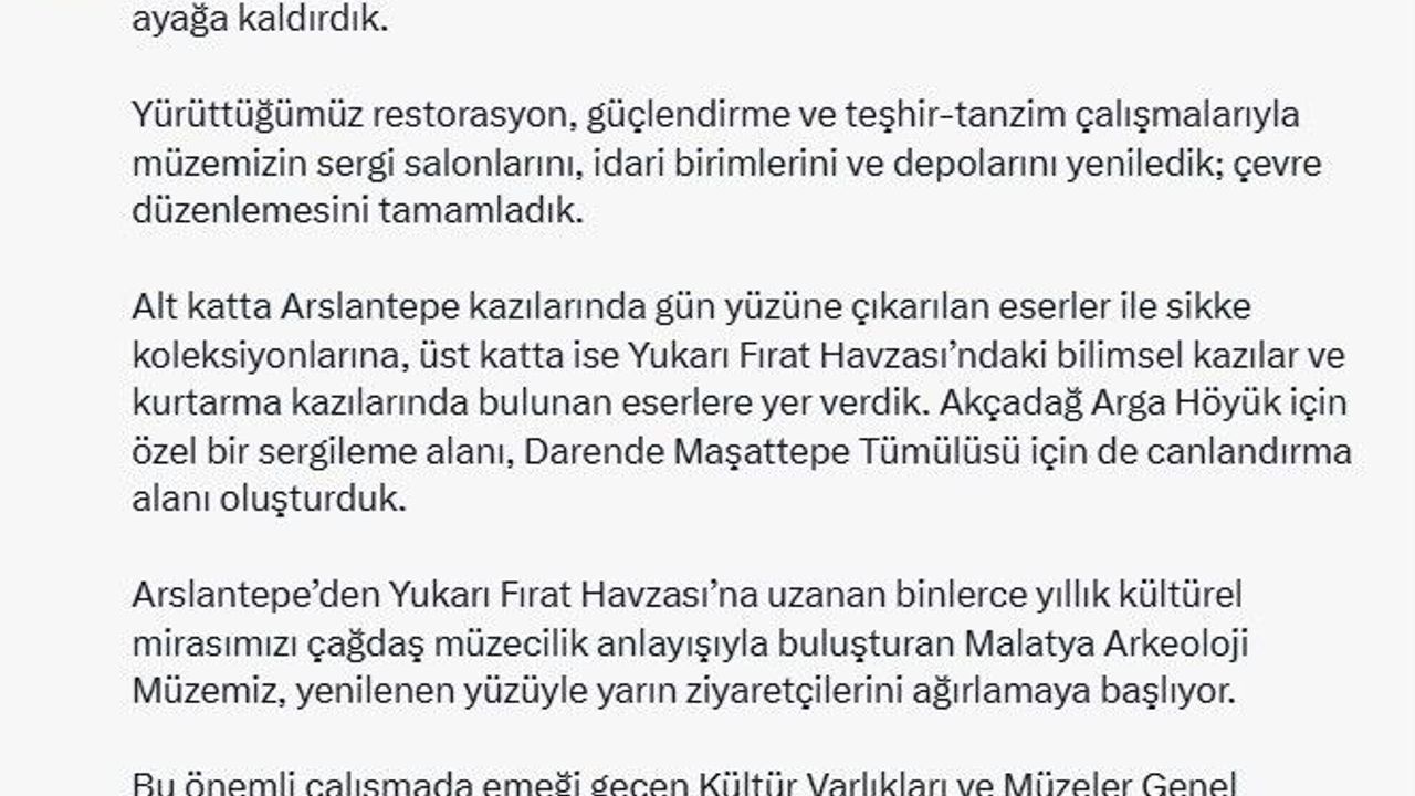 Malatya Arkeoloji Müzesi Yeniden Açıldı: Arslantepe Eserleri Ziyaretçileri Bekliyor